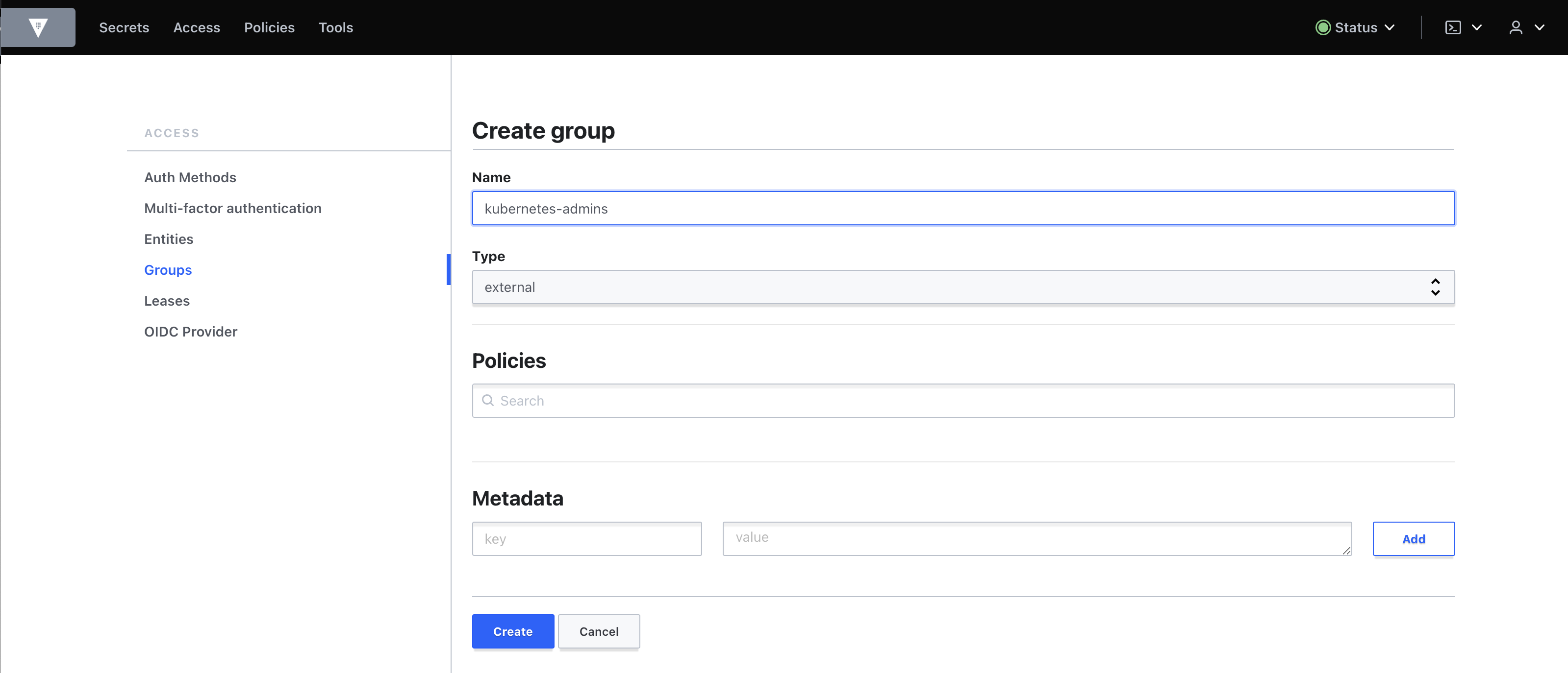 Настройка внешних групп в Secrets Manager