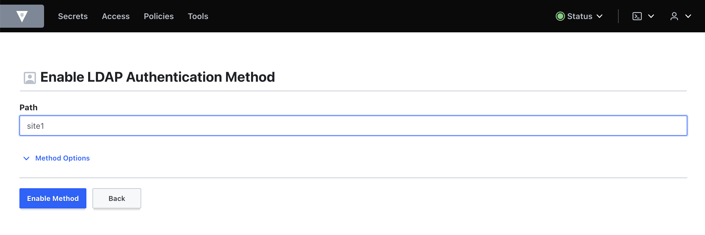 Настройка метода аутентификации LDAP в Secrets Manager
