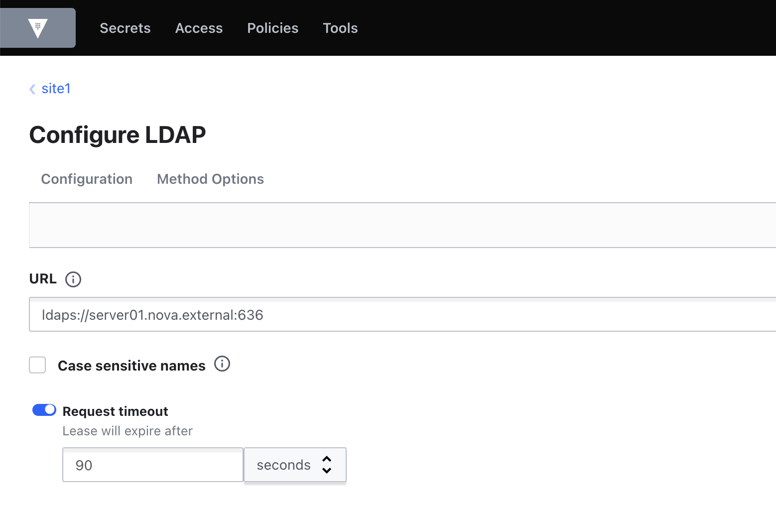 Настройка метода аутентификации LDAP в Secrets Manager