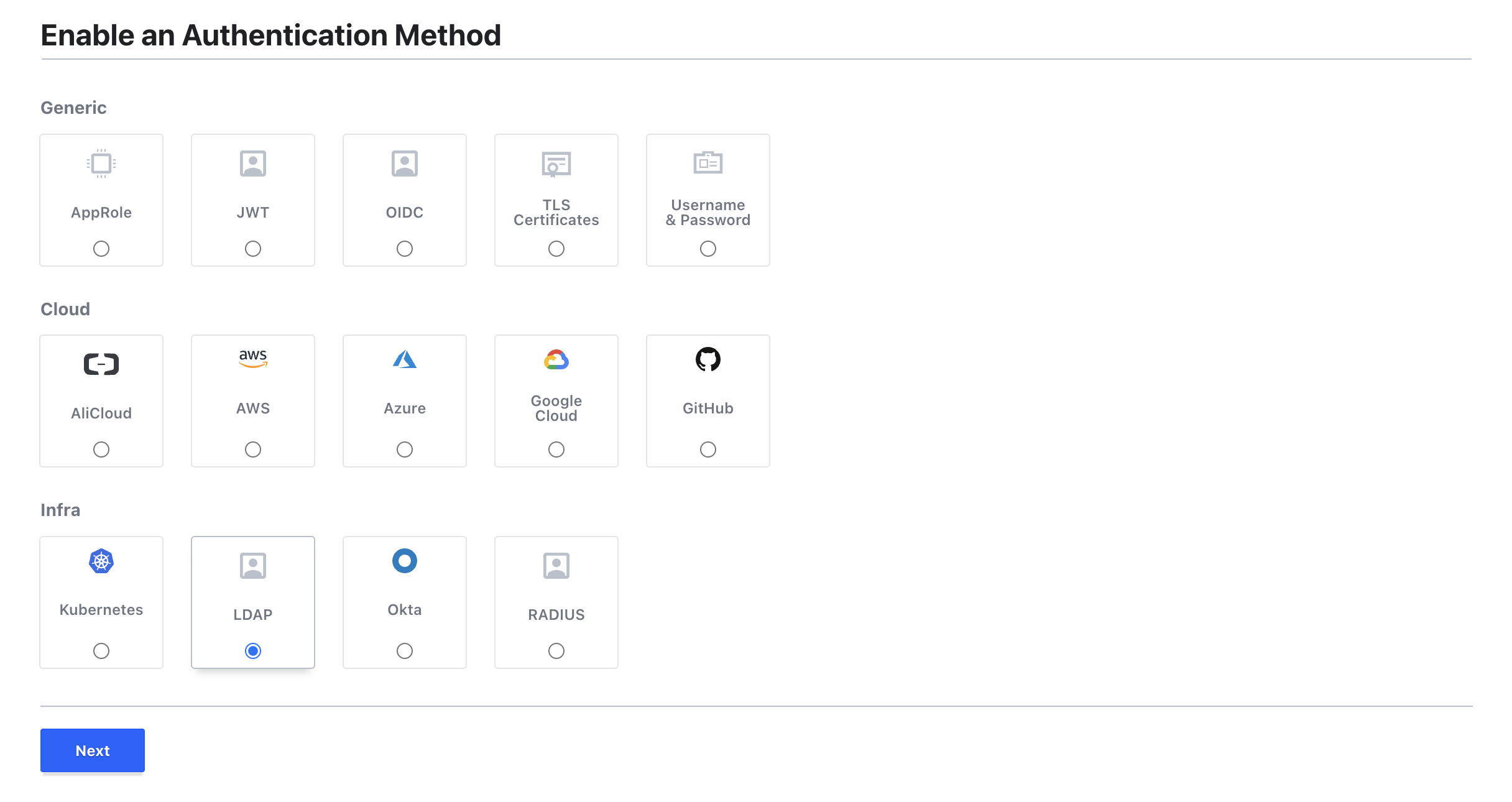 Выбор метода аутентификации LDAP в Secrets Manager